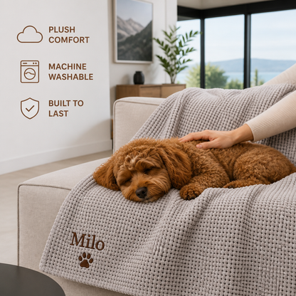 Personalized Fluffy Dog Blanket with Custom Embroidery