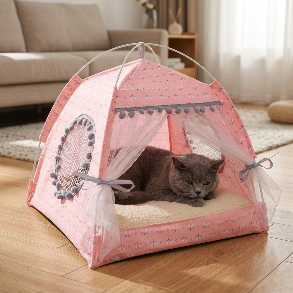 Cozy Retreat Pet Tent with Curtains