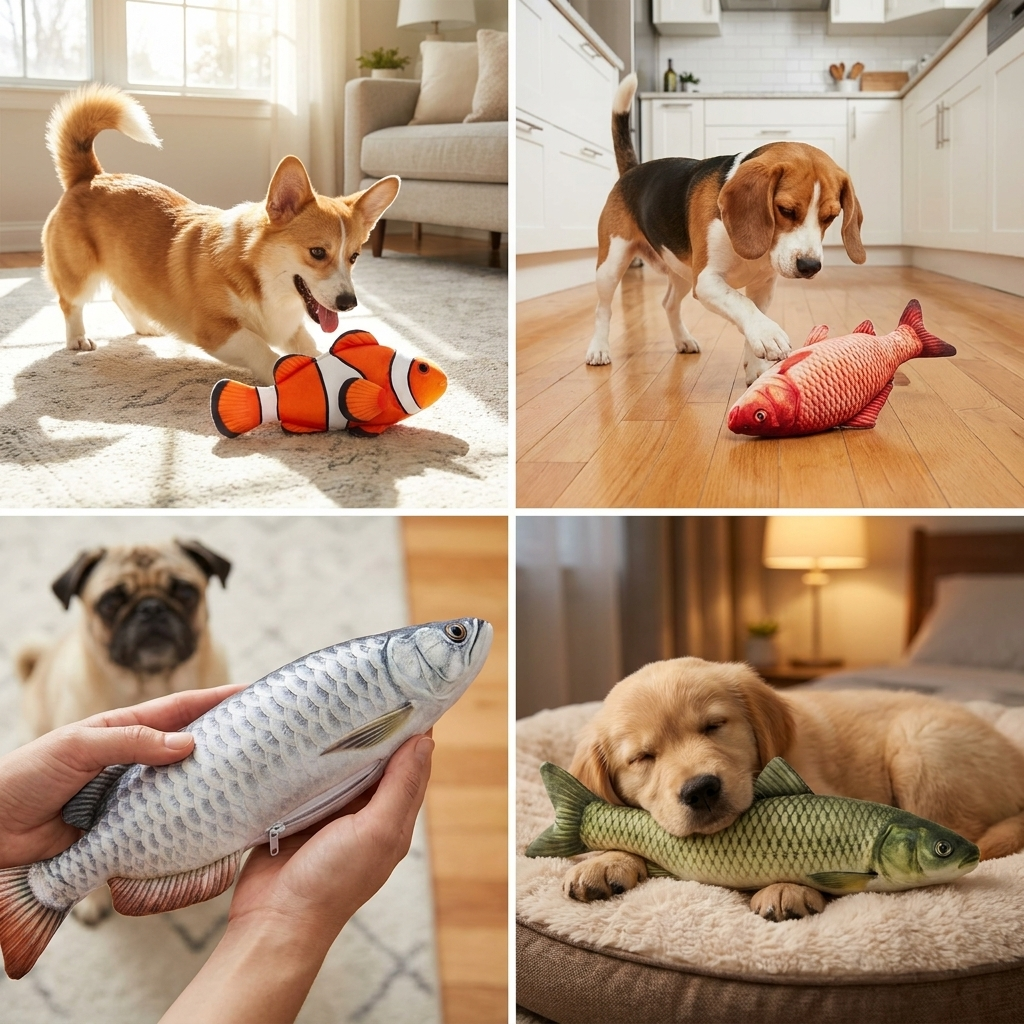 Interactive wriggly fish dog toy