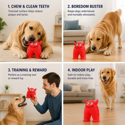 Durable Dog Dental Chew Toy – Tooth Cleaning Monster in Dog Colors