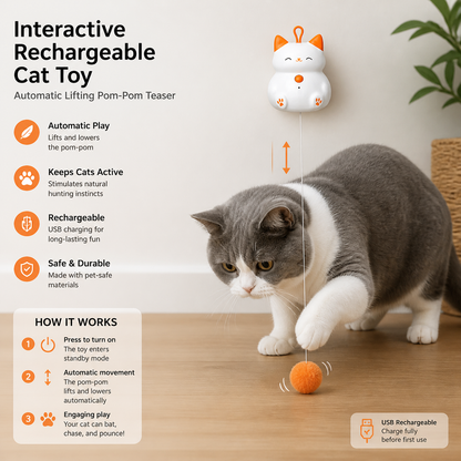 Interactive Rechargeable Cat Toy – Automatic Lifting Pom-Pom Teaser