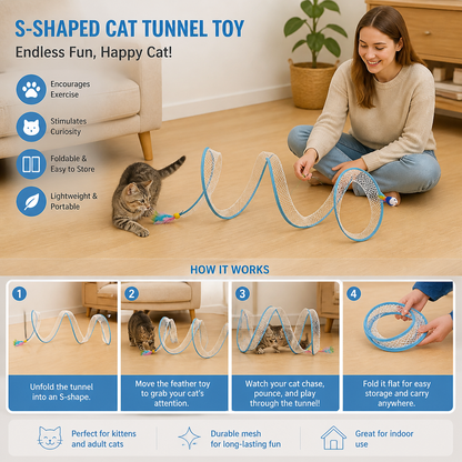 S-Shaped Cat Tunnel Toy – Interactive Foldable Play Tunnel