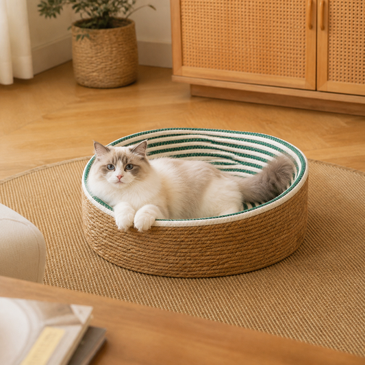 Hand-woven rattan cat scratching bed