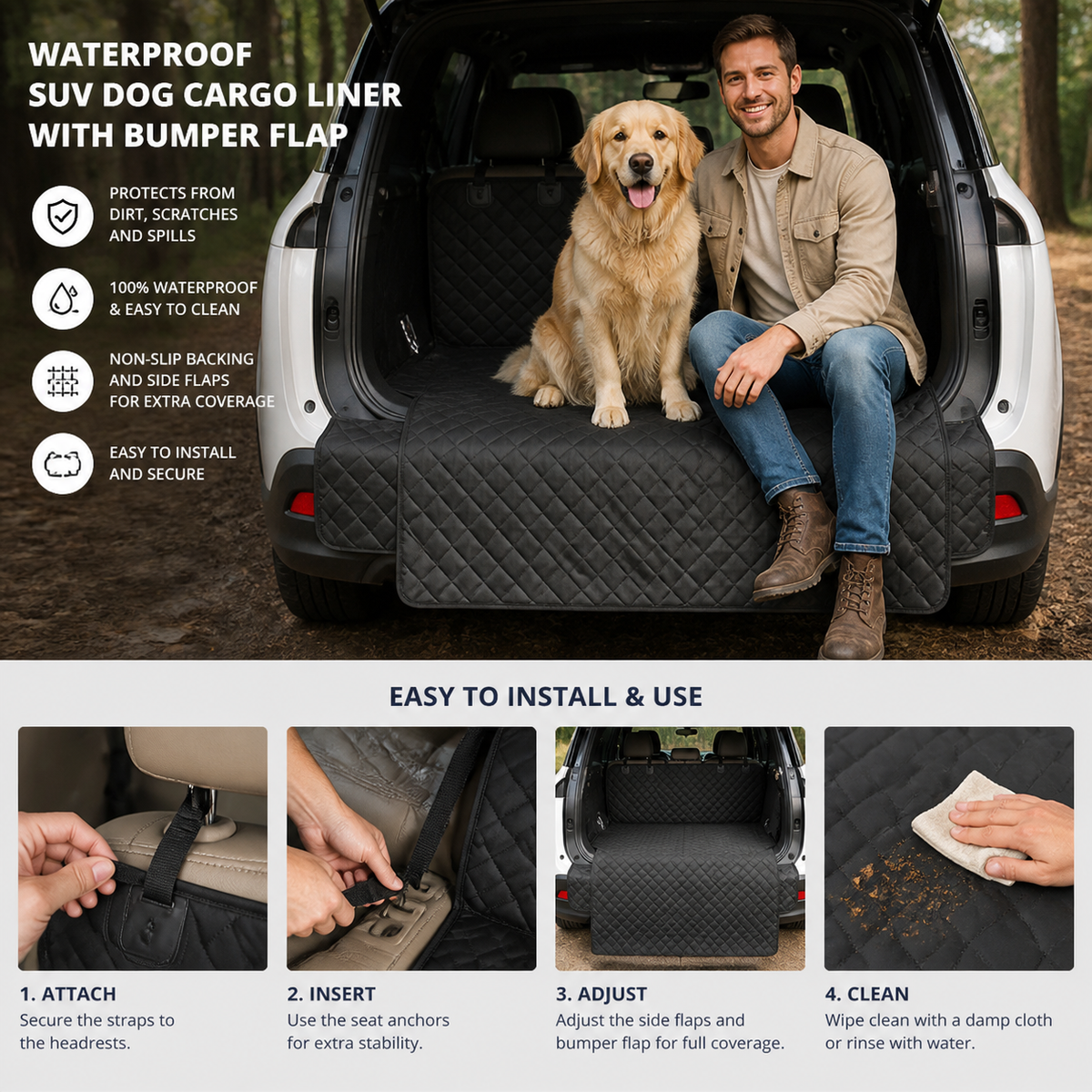 Waterproof SUV Dog Cargo Liner with Bumper Flap