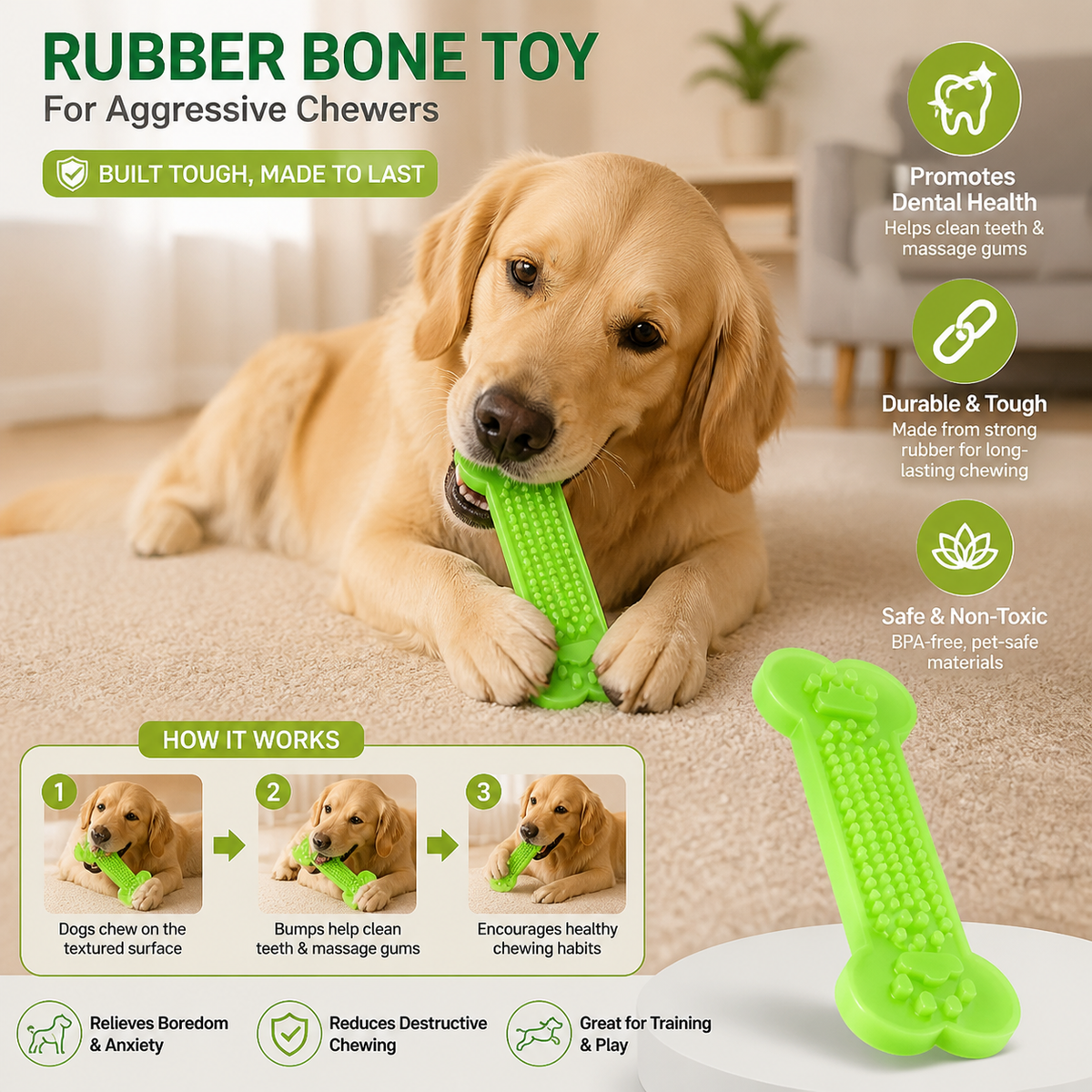 Rubber Bone Toy for Aggressive Chewers