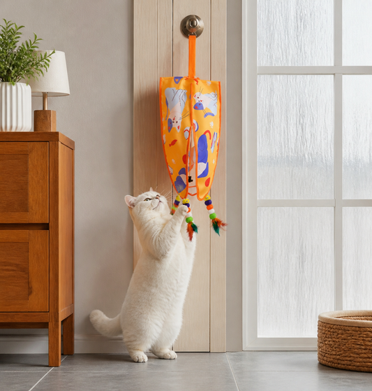 Automatic Hanging Cat Toy with Feather Teasers & Sound