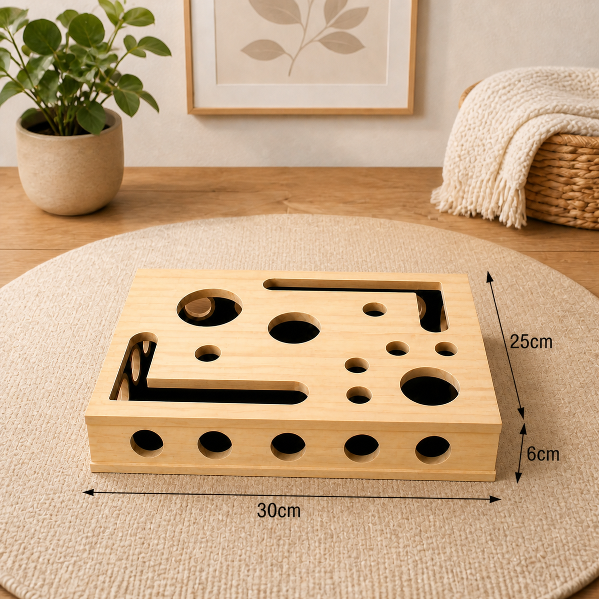 Interactive Wooden Cat Puzzle Box – Scratch, Hide & Treat Enrichment Toy