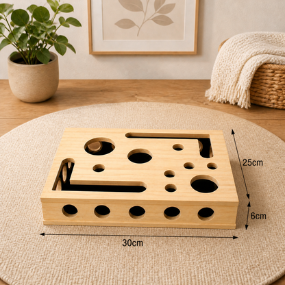 Interactive Wooden Cat Puzzle Box – Scratch, Hide & Treat Enrichment Toy