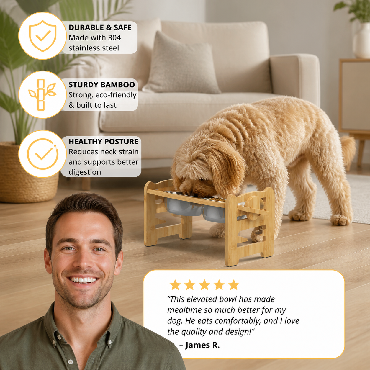 Raised Bamboo Pet Bowls