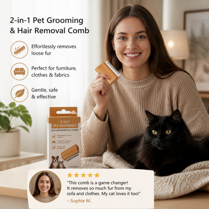 2-in-1 Pet Grooming & Hair Removal Comb for Fur, Furniture & Fabrics