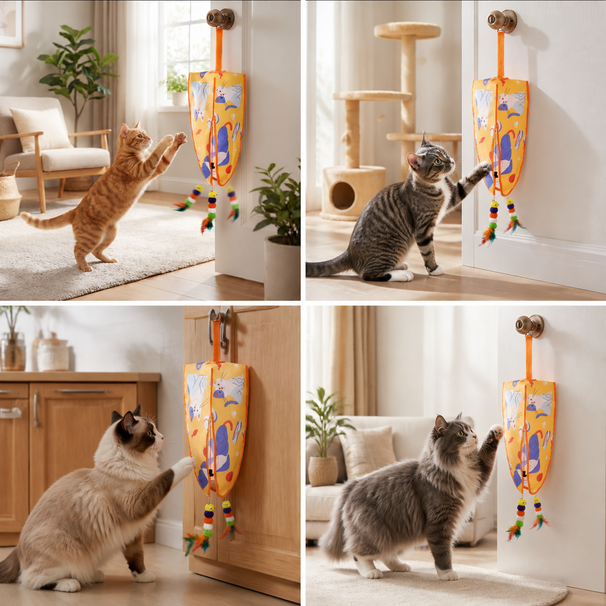Automatic Hanging Cat Toy with Feather Teasers & Sound