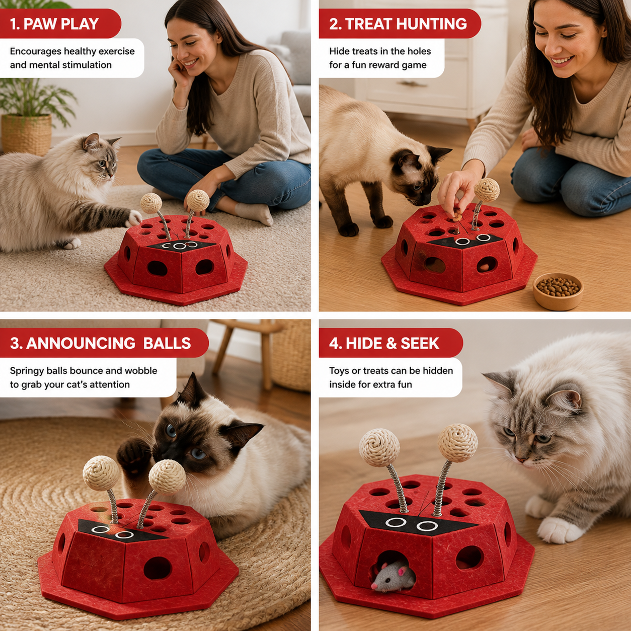 3in1 Interactive Ladybug Cat Puzzle Toy