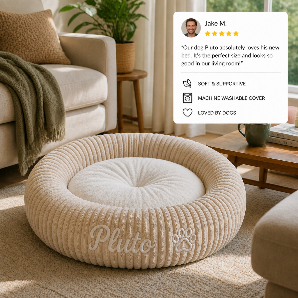 Personalized Round Fluffy Dog Bed