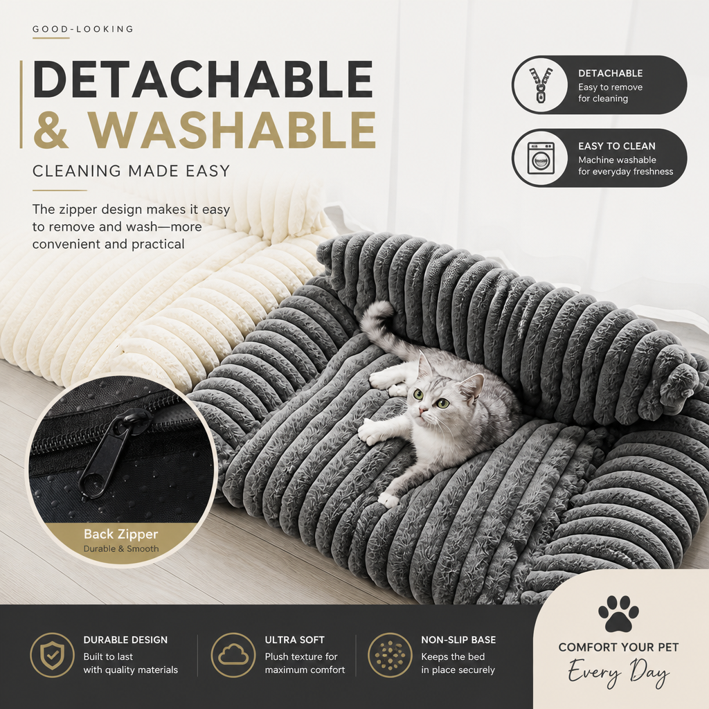 Fluffy Cloud Cat Sofa Bed with Soft Bolsters & Washable Covers