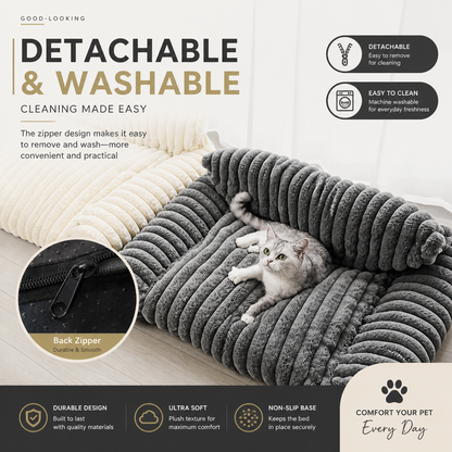 Fluffy Cloud Cat Sofa Bed with Soft Bolsters & Washable Covers