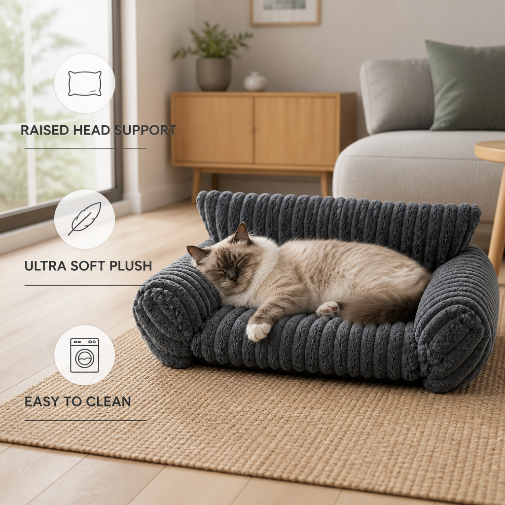 Fluffy Cloud Cat Sofa Bed with Soft Bolsters & Washable Covers