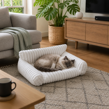 Fluffy Cloud Cat Sofa Bed with Soft Bolsters & Washable Covers