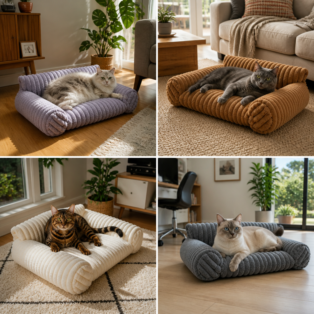 Fluffy Cloud Cat Sofa Bed with Soft Bolsters & Washable Covers
