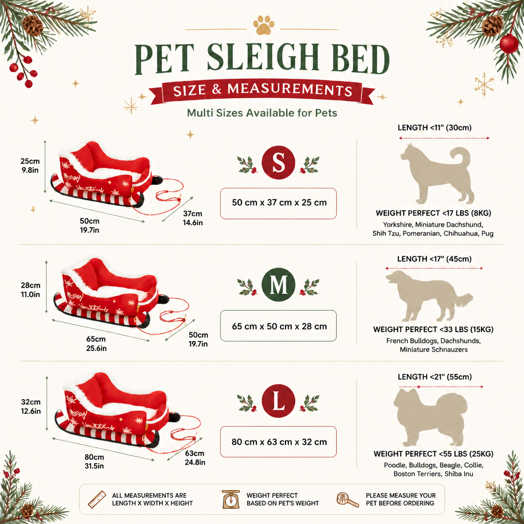 Christmas Sleigh-Shaped Plush Pet Bed with Washable Waterproof Cover