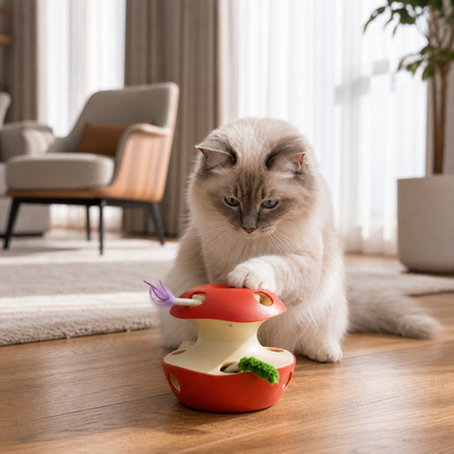 3-in-1 Apple-Shaped Cat Toy – Interactive Feather & Ball Toy