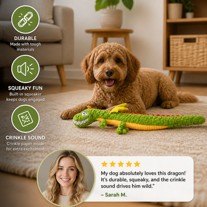 Durable Plush Dragon Dog Toy – Squeaky Crinkle Tug Toy