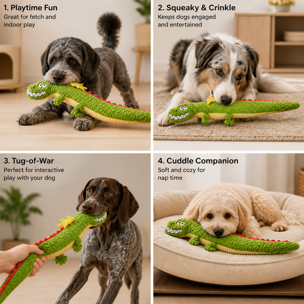 Durable Plush Dragon Dog Toy – Squeaky Crinkle Tug Toy