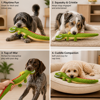 Durable Plush Dragon Dog Toy – Squeaky Crinkle Tug Toy