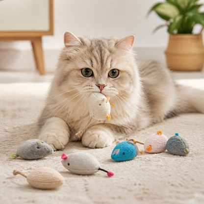 3/7 Piece Interactive Plush Rat Cat Toy