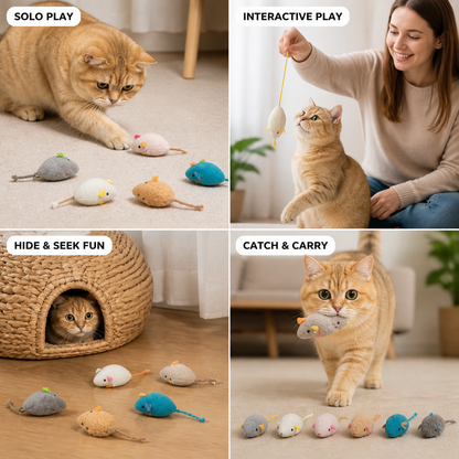3/7 Piece Interactive Plush Rat Cat Toy