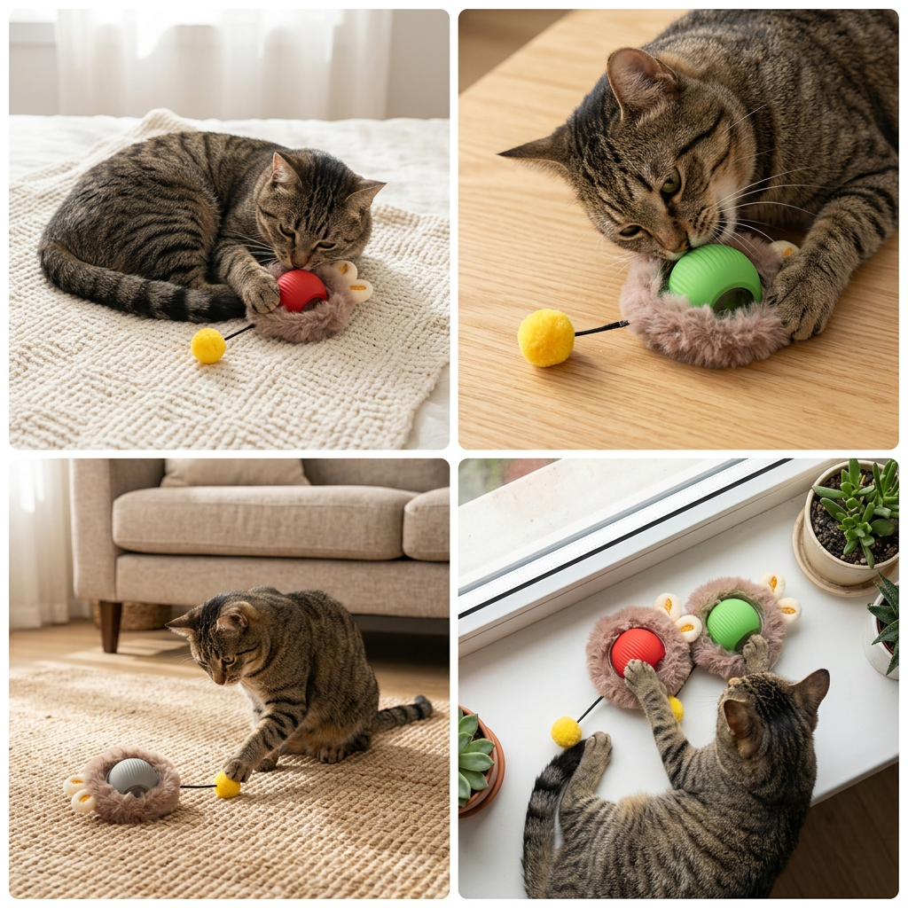 Active Rolling Ball with Fur for Cats