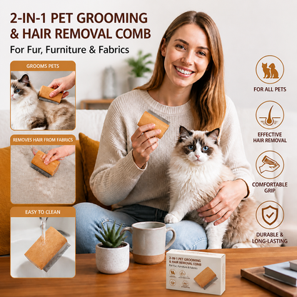 2-in-1 Pet Grooming & Hair Removal Comb for Fur, Furniture & Fabrics