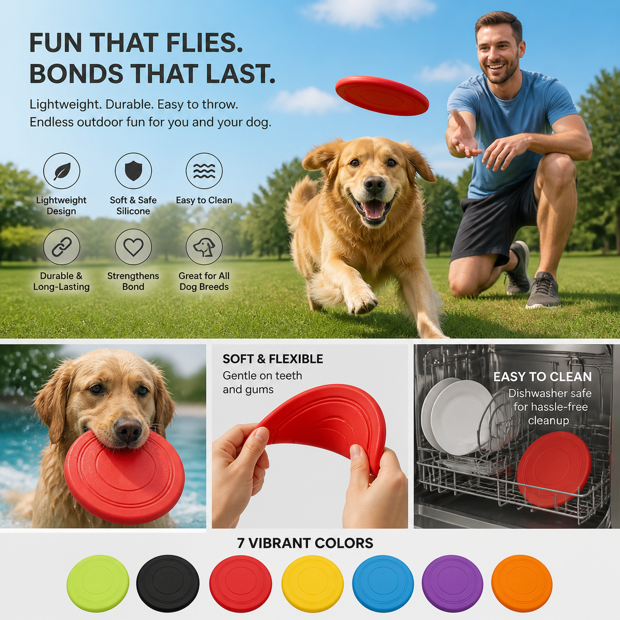 7 Colors Silicone Flying Disc Fun Dog