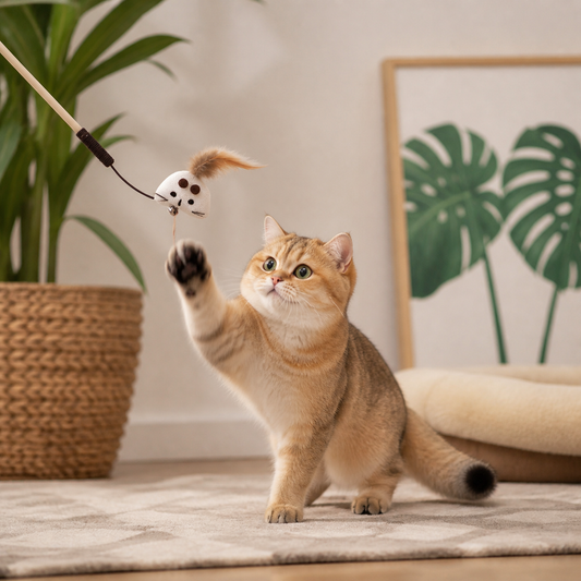 Colorful Wand Cat Toy with Wooden Handle