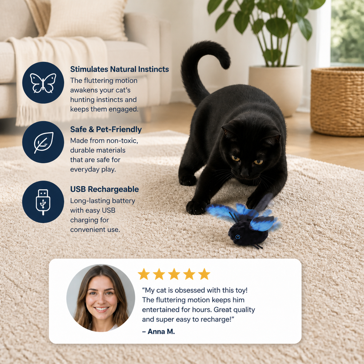 Interactive Flutter Butterfly Cat Toy – Automatic Flying Teaser