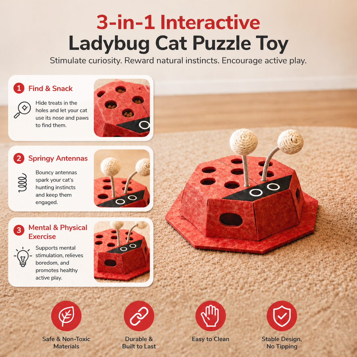3in1 Interactive Ladybug Cat Puzzle Toy