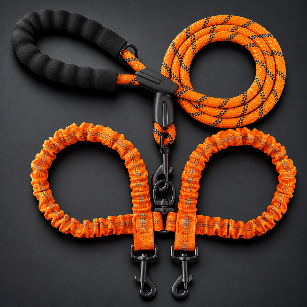 2-in-1 Double Dog Lead with 360° Swivel – Tangle-Free & Shock-Absorbing
