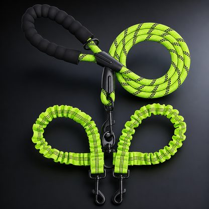 2-in-1 Double Dog Lead with 360° Swivel – Tangle-Free & Shock-Absorbing