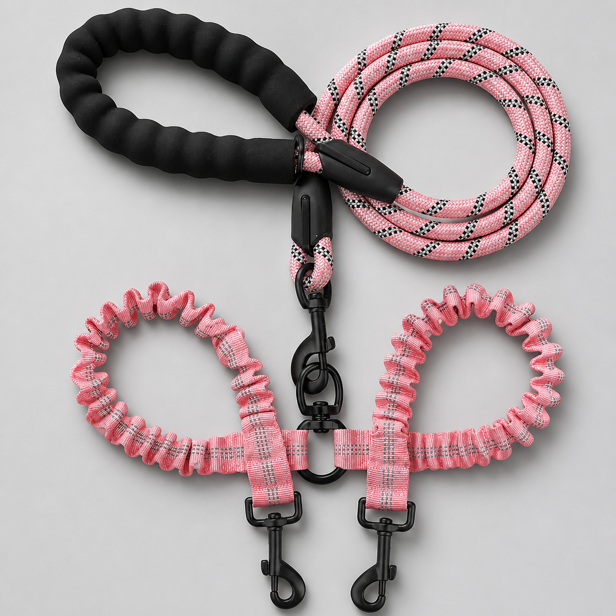 2-in-1 Double Dog Lead with 360° Swivel – Tangle-Free & Shock-Absorbing