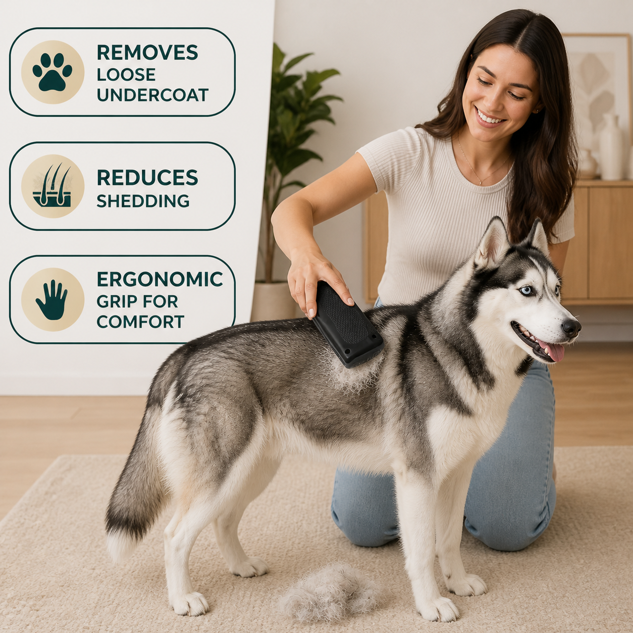 Professional Deshedding Brush for Pets – Effective Undercoat Remover with Ergonomic Handle