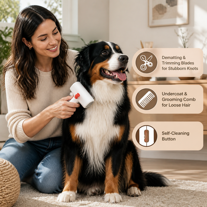 2-in-1 Pet Grooming & Trimming Brush – Dematting & Undercoat Comb for Long & Short Hair