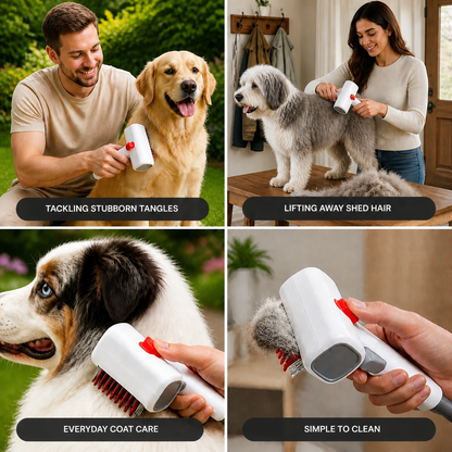 2-in-1 Pet Grooming & Trimming Brush – Dematting & Undercoat Comb for Long & Short Hair