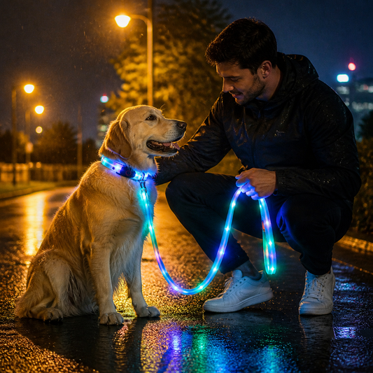 LED Dog Collar with Leash – NightBright
