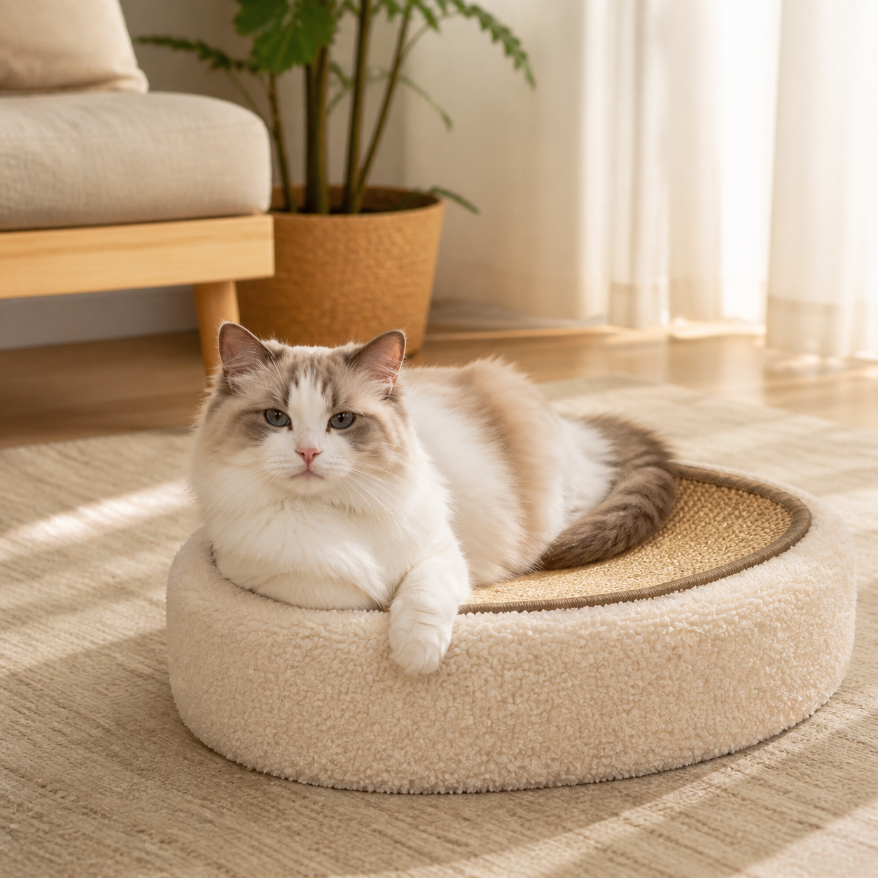 Premium Cat Sisal Scratching Bed in Beige