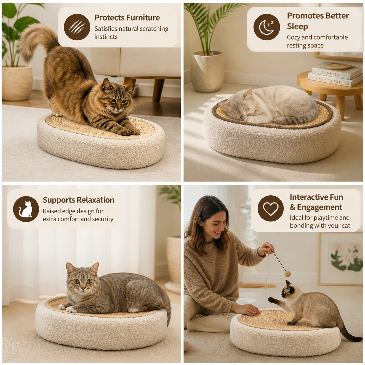 Premium Cat Sisal Scratching Bed in Beige