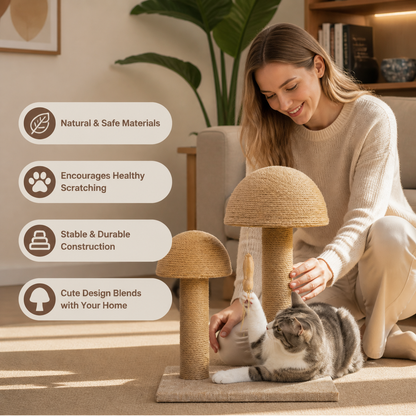 Cat Mushroom Sisal Scratching Post with Bed