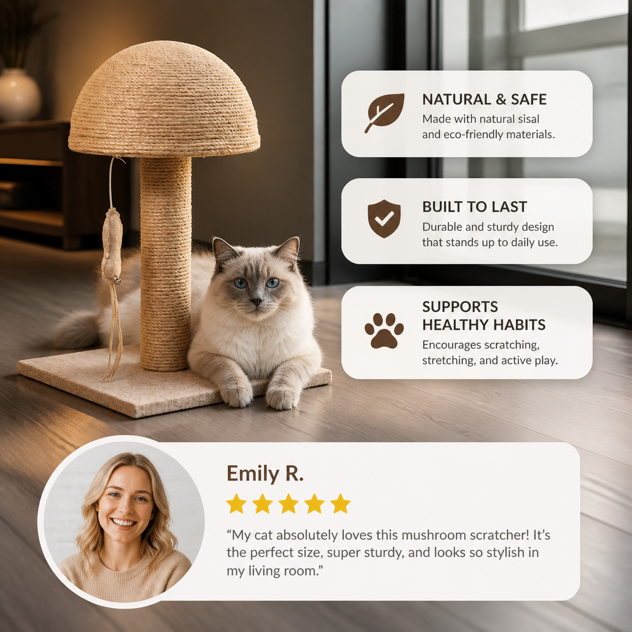 Cat Mushroom Sisal Scratching Post with Bed