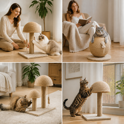 Cat Mushroom Sisal Scratching Post with Bed