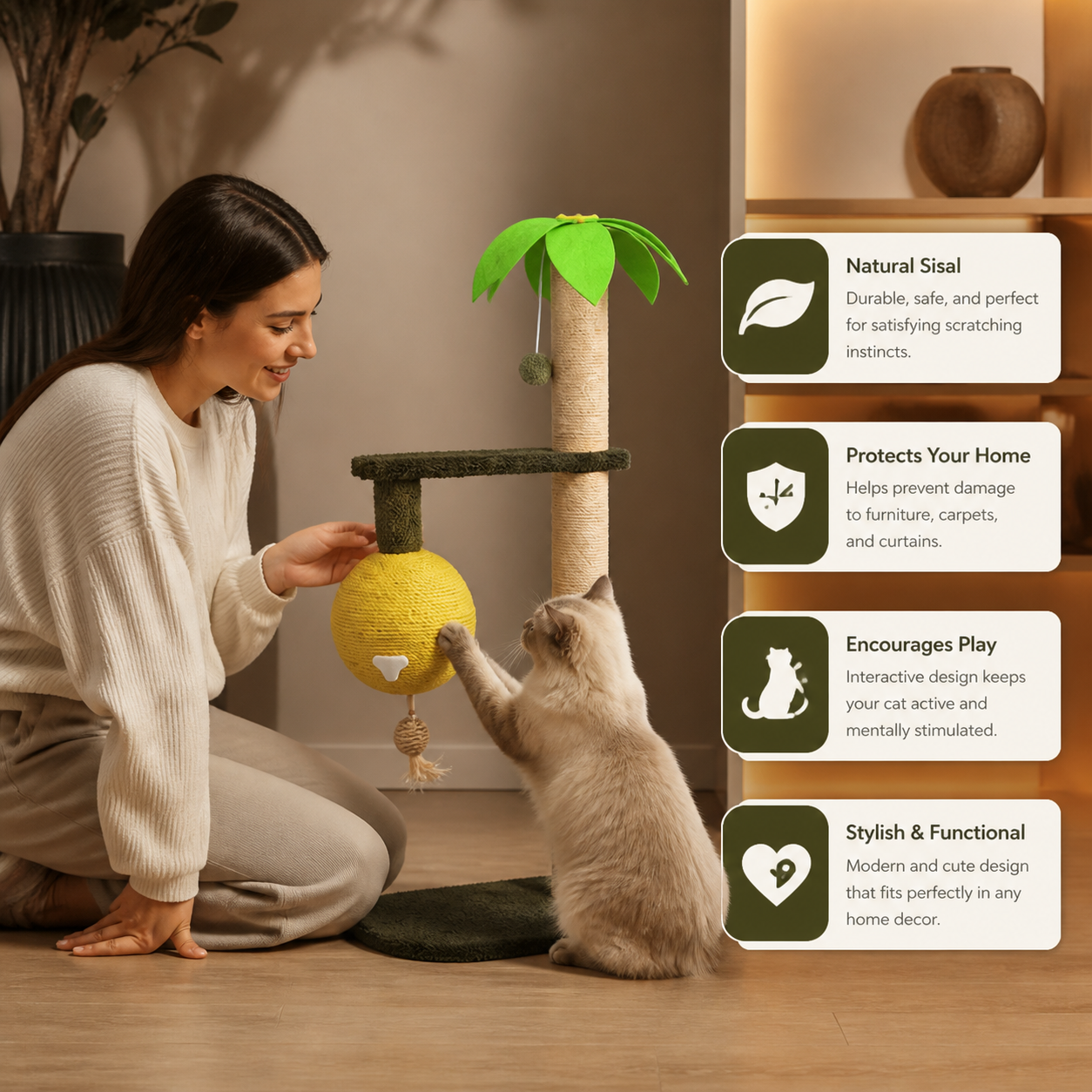 Cat Palm Sisal Scratching Post with Orange