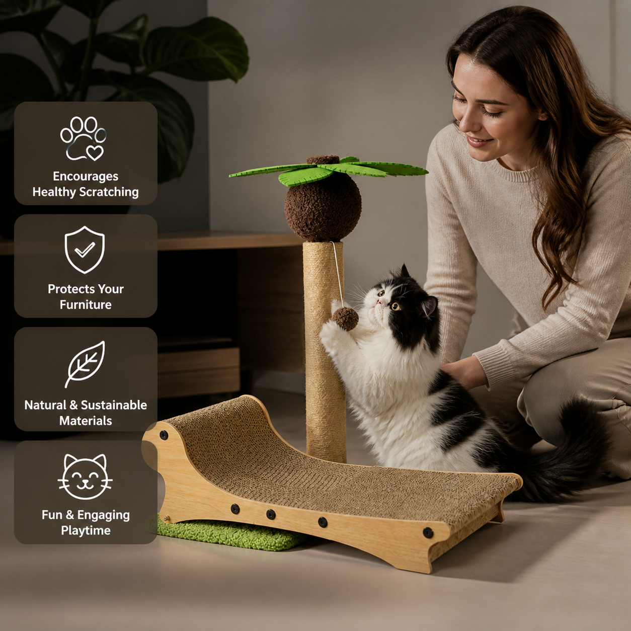 Cat Palm Tree Scratching Post with Sun Lounger