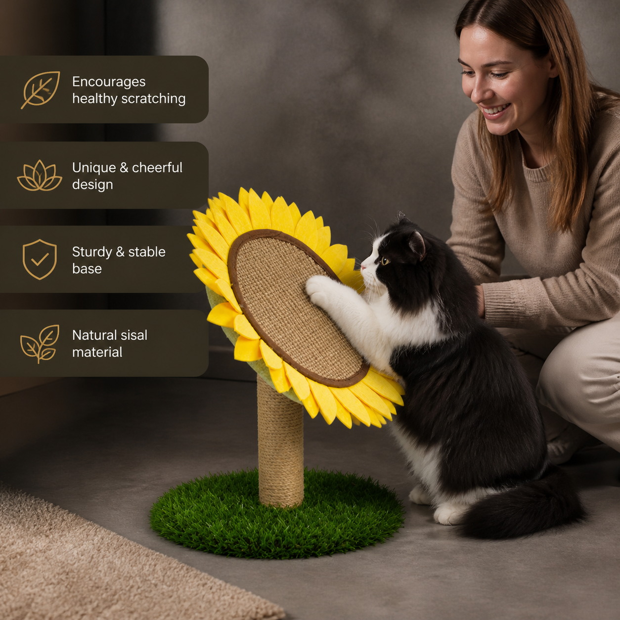 Cat Sunflower Scratching Post made of Sisal